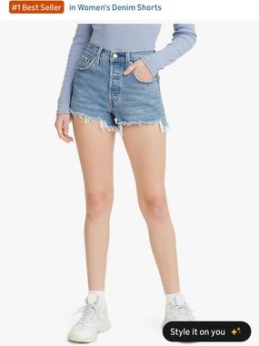 Levi's Light Blue Frayed 501 shorts